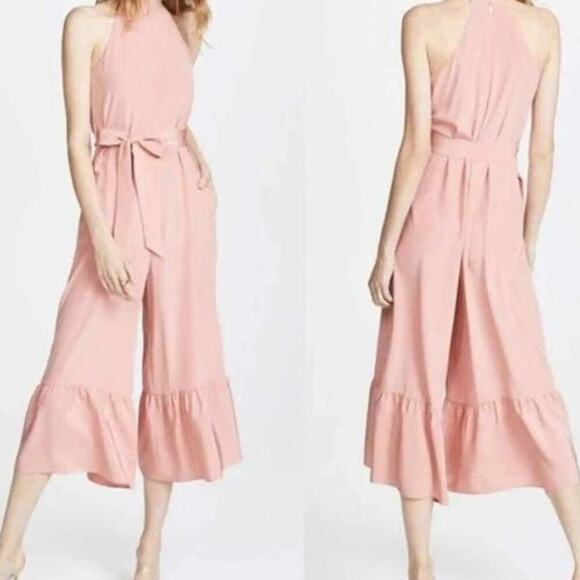 TIBI Women's Light Pink 100% Silk Ruffle Sleeveless Wide Leg Jumpsuit Size 0 - Picture 1 of 13